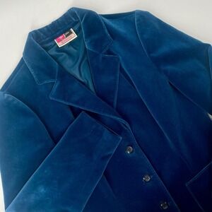 VTG 70s Tan Jay Women 12 Velvet Blazer Sapphire Blue Retro Chic Maximalist Luxe